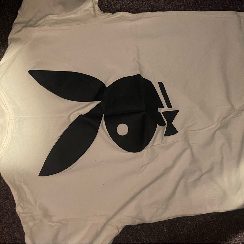 White mens Graphic Tee with Black Bunny Logo